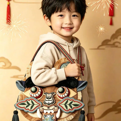 Chinese folk art intangible cultural heritage tiger head crossbody bag