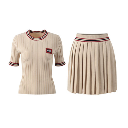 1229-11 Women's Knitted Short Sleeve +Skirt