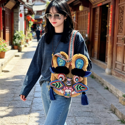 Chinese folk art intangible cultural heritage tiger head crossbody bag